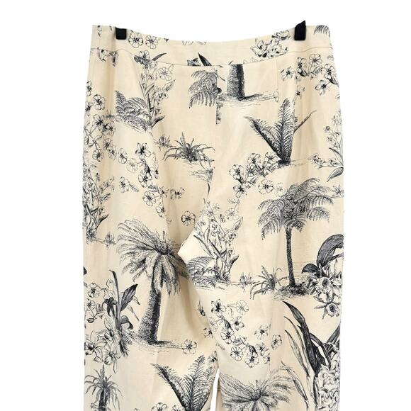 Harold’s Vintage Navy & Cream Tropical Palm Tree Silk Linen Blend Cropped Pants - Picture 4 of 7